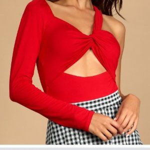 SALE $NWT  ⭐HP⭐ Cut-out For This Red Cutout One-Shoulder Bodysuit  S